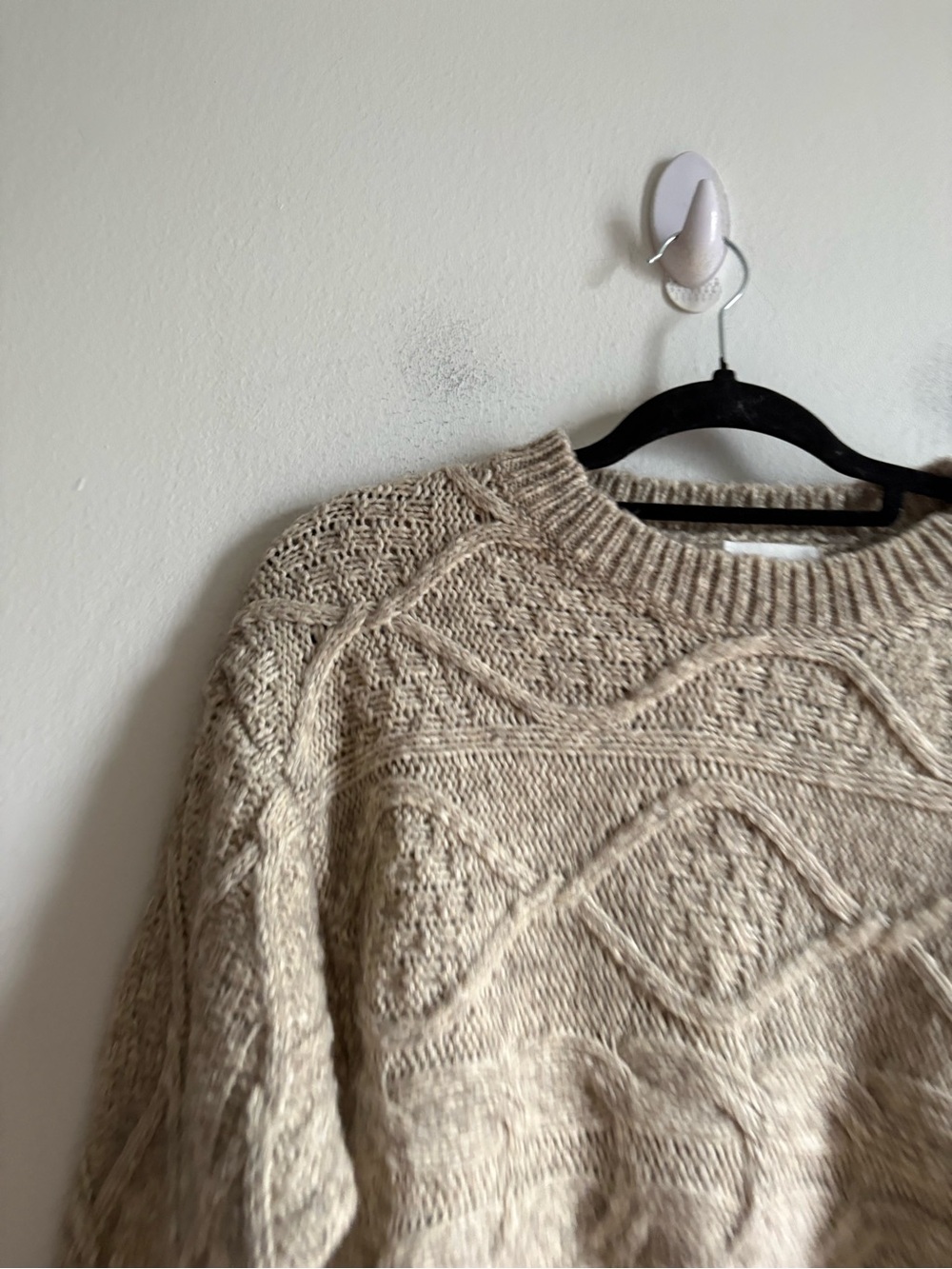 Heartloom Sz S Cotton Wool Cream Cable Knit Faux Leather Details Sweater - Picture 3 of 8